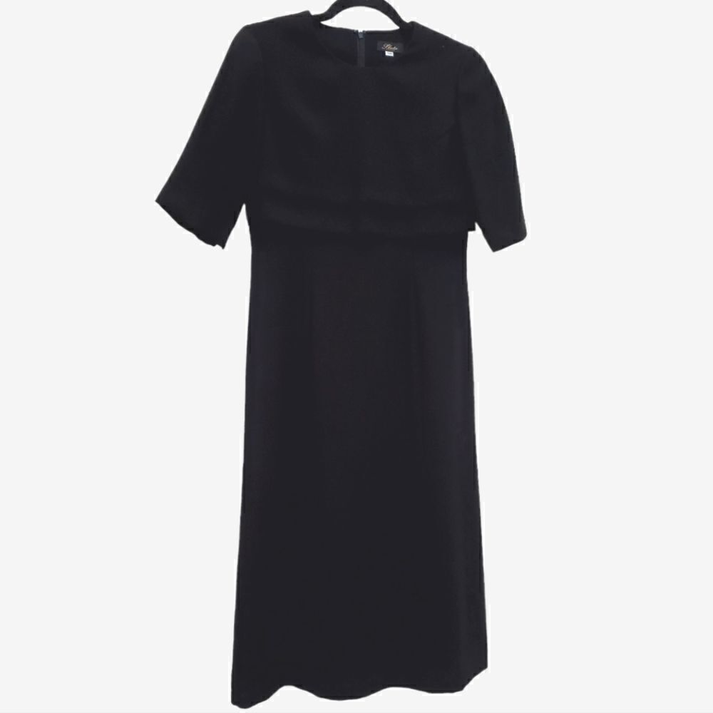 Plata Elegance Womens Seamed Black Sheath Midi Dress Size Small